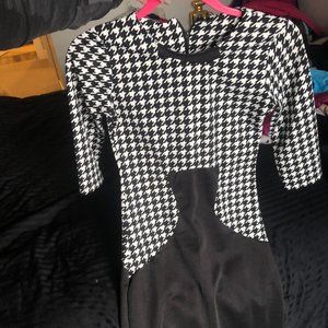 Black/Houndstooth 3/4 sleeve sheath dress